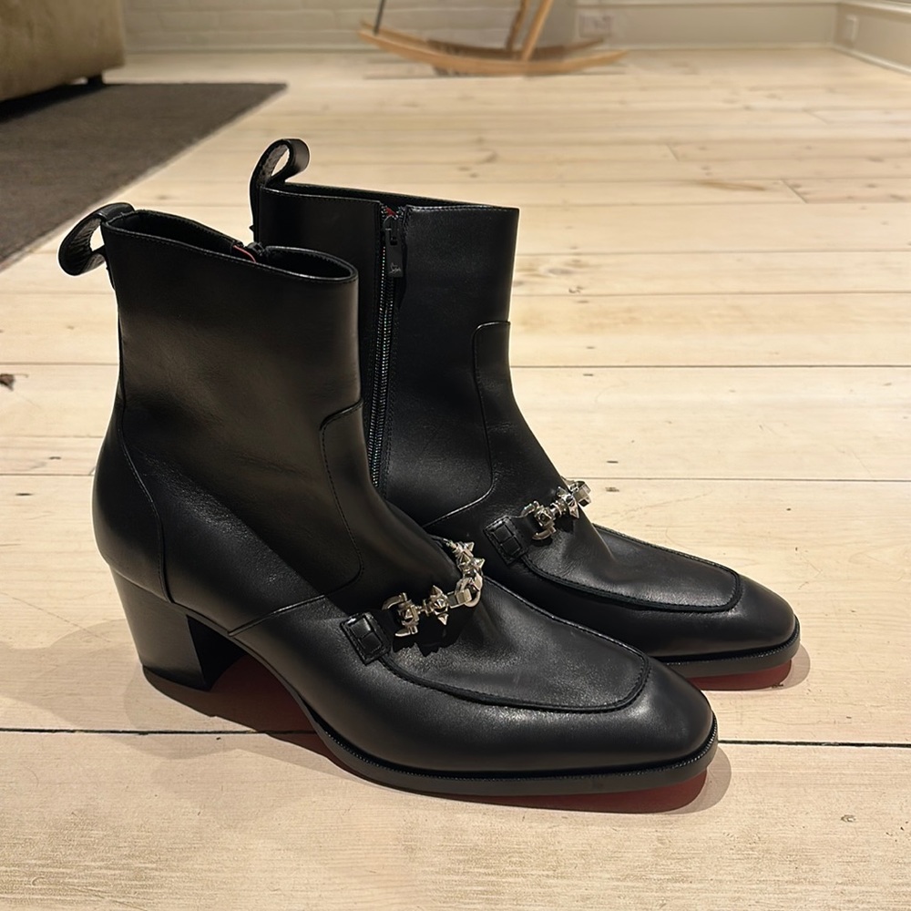 Brand new never worn Christian Louboutin Mayerswing black leather boots. Size 44
